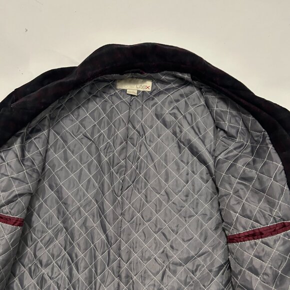 Utex Wool Blend Shirt Jacket Mens XL Burgundy Gray Plaid Quilted Lining Shacket - Picture 9 of 16